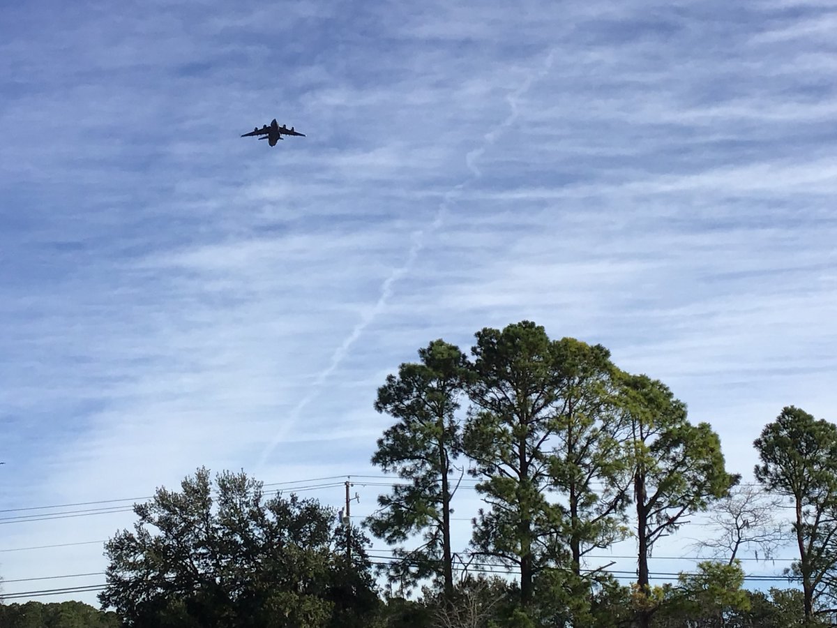 WBGoodwinGators's tweet photo. KB loved watching all the C17s leave the Air Force Base today as they headed for their formation over the Ravenel Bridge.  #MG23 https://t.co/IUyK4ty9MR