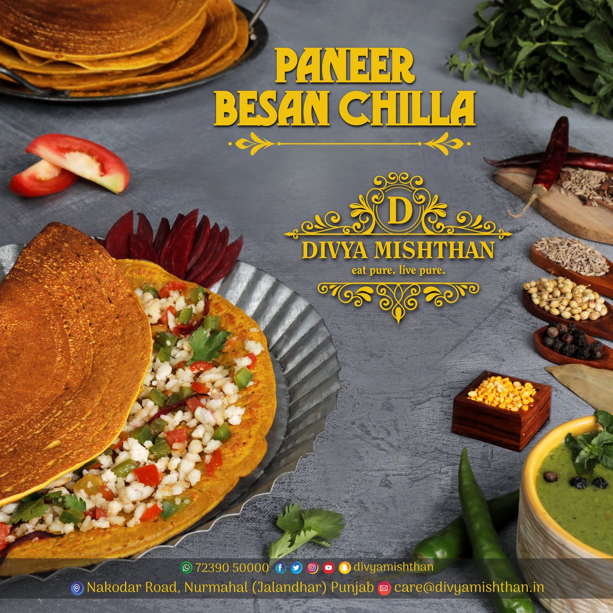 DivyaMishthan's tweet photo. Paneer Besan Chilla is a healthy and tasty indian-style savory crepe made with gram-flour, veggies and Paneer stuffing.
For Order call/whatsapp:
72390-50000
#paneerbesanchilla #besanchilla #chilla #healthy #tasty #indianstyle #savory #eatpurelivepure #healthy #divyamishthan https://t.co/cvYAmXEKqp