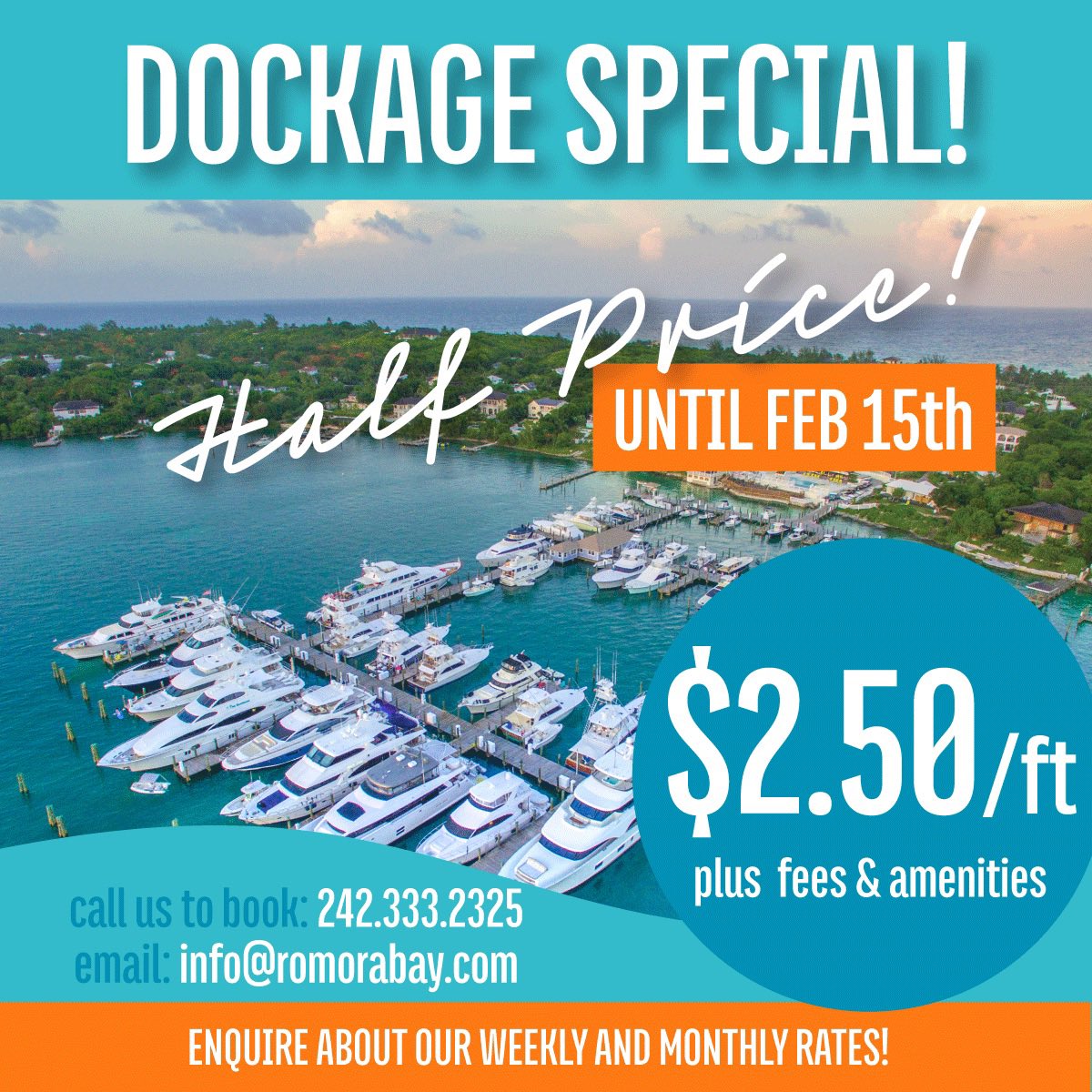 It’s that time of year again…our only big sale of the season, so take advantage of it !
Book today for discounted dockage through February 15th !
#harbourisland #bahamas #romorabay #itsbetterinthebahamas