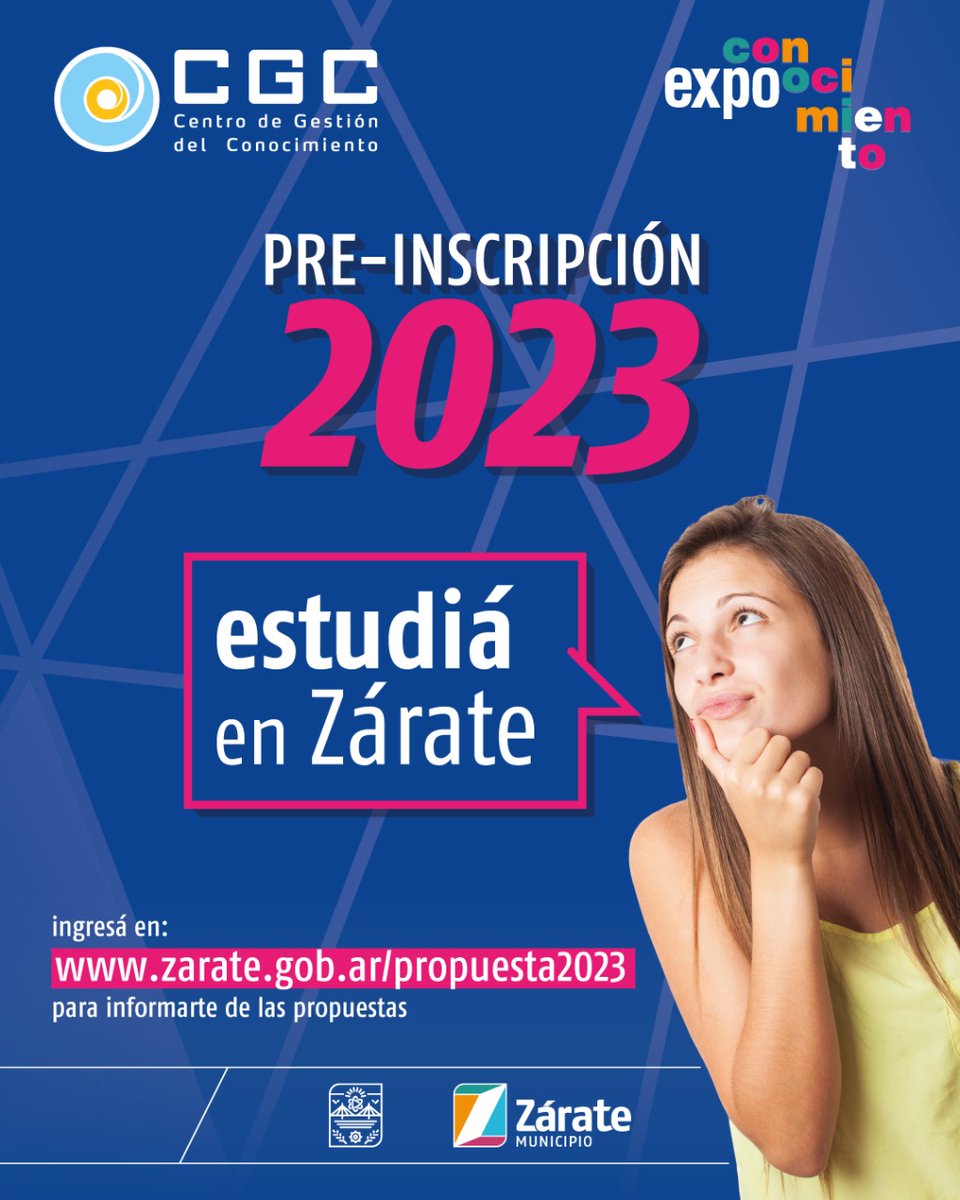 #Educación #CGC 📚 #PreInscripción2023 ¡Estudiá en Zárate!📍✔️
  
🧠⚡Consultá la oferta de carreras que tenemos para vos:

👉🏼 Ingresá al siguiente link para más información: zarate.gob.ar/propuesta2023/
 
📚 ¡Esta es la oportunidad de estudiar GRATIS en tu ciudad! 📝
