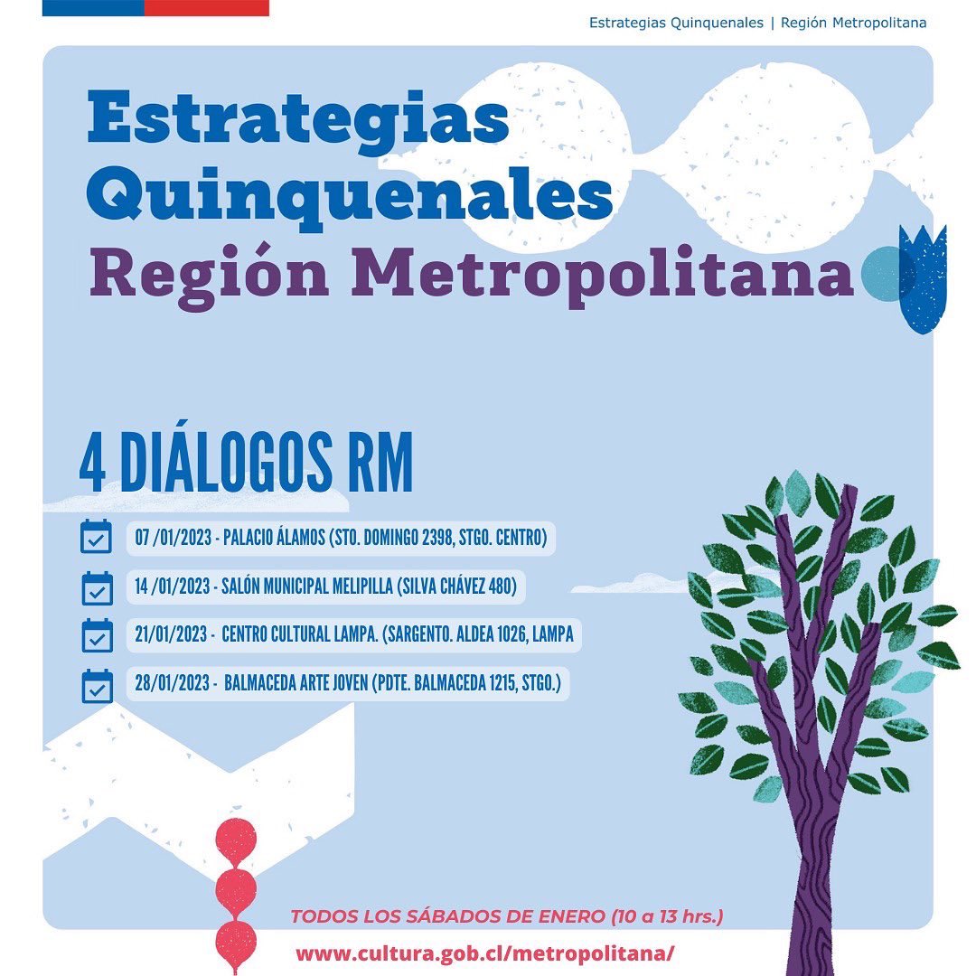 estoy_cl's tweet photo. PARTICIPA EN LA CONSTRUCCIÓN DE LA POLÍTICA CULTURAL RM 2023-2028 ‼️Con la asistencia del equipo Facultad de Artes de la U. de Chile, trabajarán sobre los principales ejes del @culturas_cl que guiarán la política cultural para los próx 5 años.

 👉🏽 https://t.co/IvXlviT5Xb https://t.co/aGgtN96lez