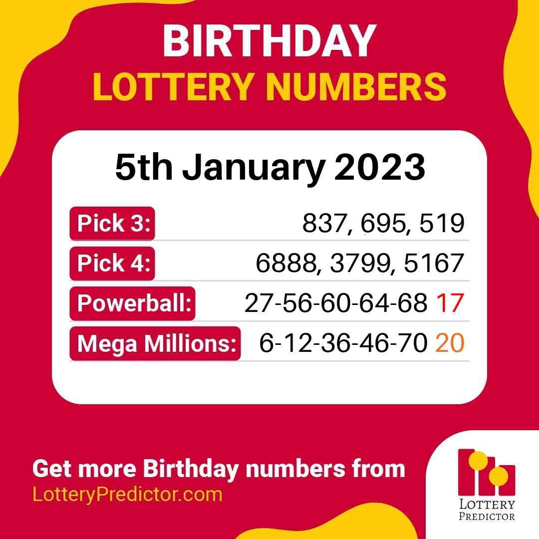 Birthday lottery numbers for Thursday, 5th January 2023
#lottery #powerball #megamillions
https://t.co/2yOeV7ZkyA https://t.co/FBOWYoEL6h