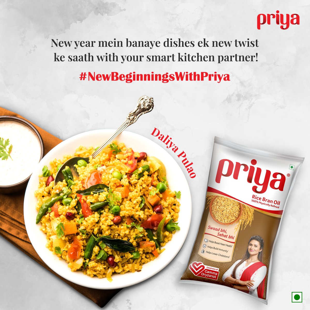 PriyaOils's tweet photo. Priya Rice Bran Oil se banaye sabse tasty Daliya Pulao jo rakhe sabko healthy bhi!

Begin your new year with Priya Oils- Your Smart Kitchen Partner!

Let’s learn to cook it.

Recipe: https://t.co/HkBC4RkCdR

Shop now: https://t.co/glLhUeyaDQ

#lightoil #oils #refined #cooking https://t.co/AIlFMsls3c