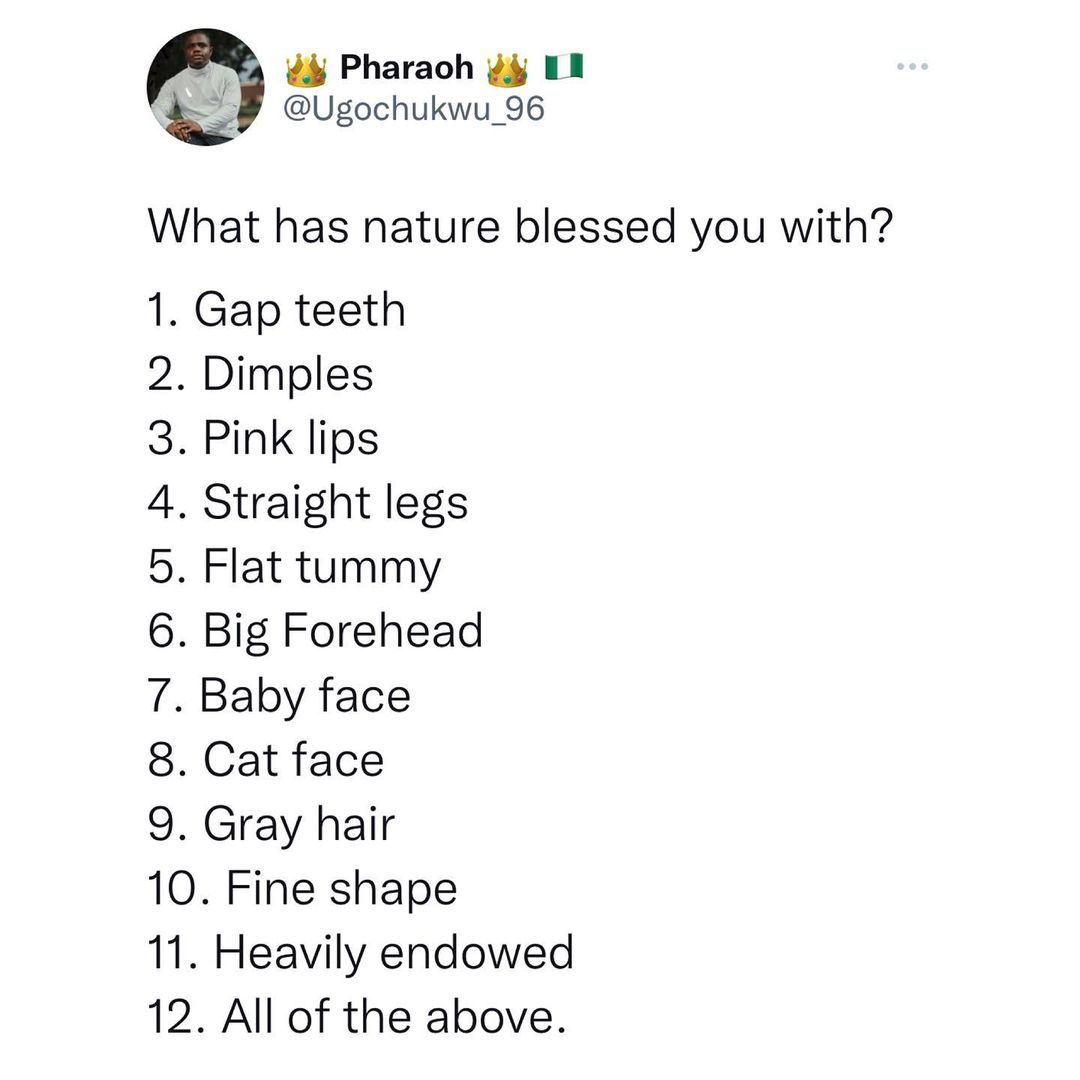 PulseGhana's tweet photo. What has nature blessed you with?

#TweetPostOnPulse https://t.co/u77RcqYem2