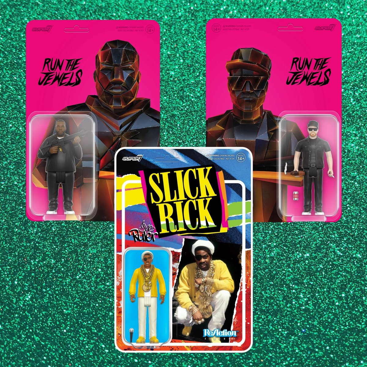 We got SLICK RICK and RUN THE JEWELS ReAction figures from Super7! Not many available, but get 'em here while the gettin' is good: aggronautix.com/product-catego…