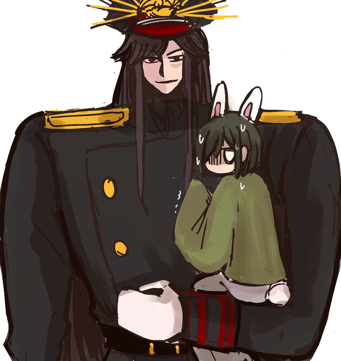 oda nobunaga (fate) hat black hair red eyes rabbit ears animal ears long hair white background  illustration images