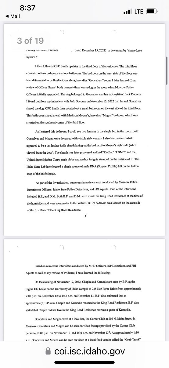 Angenette5's tweet photo. First pages of affidavit. Some redacted #BryanChristopherKohberger @LawCrimeNetwork https://t.co/FCWlmDf838