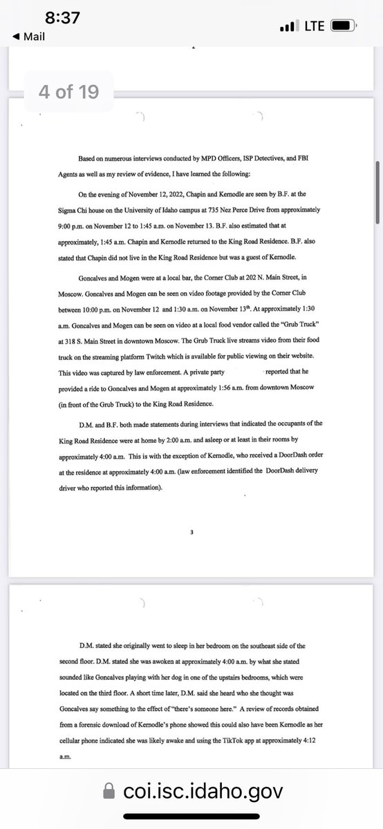 Angenette5's tweet photo. First pages of affidavit. Some redacted #BryanChristopherKohberger @LawCrimeNetwork https://t.co/FCWlmDf838