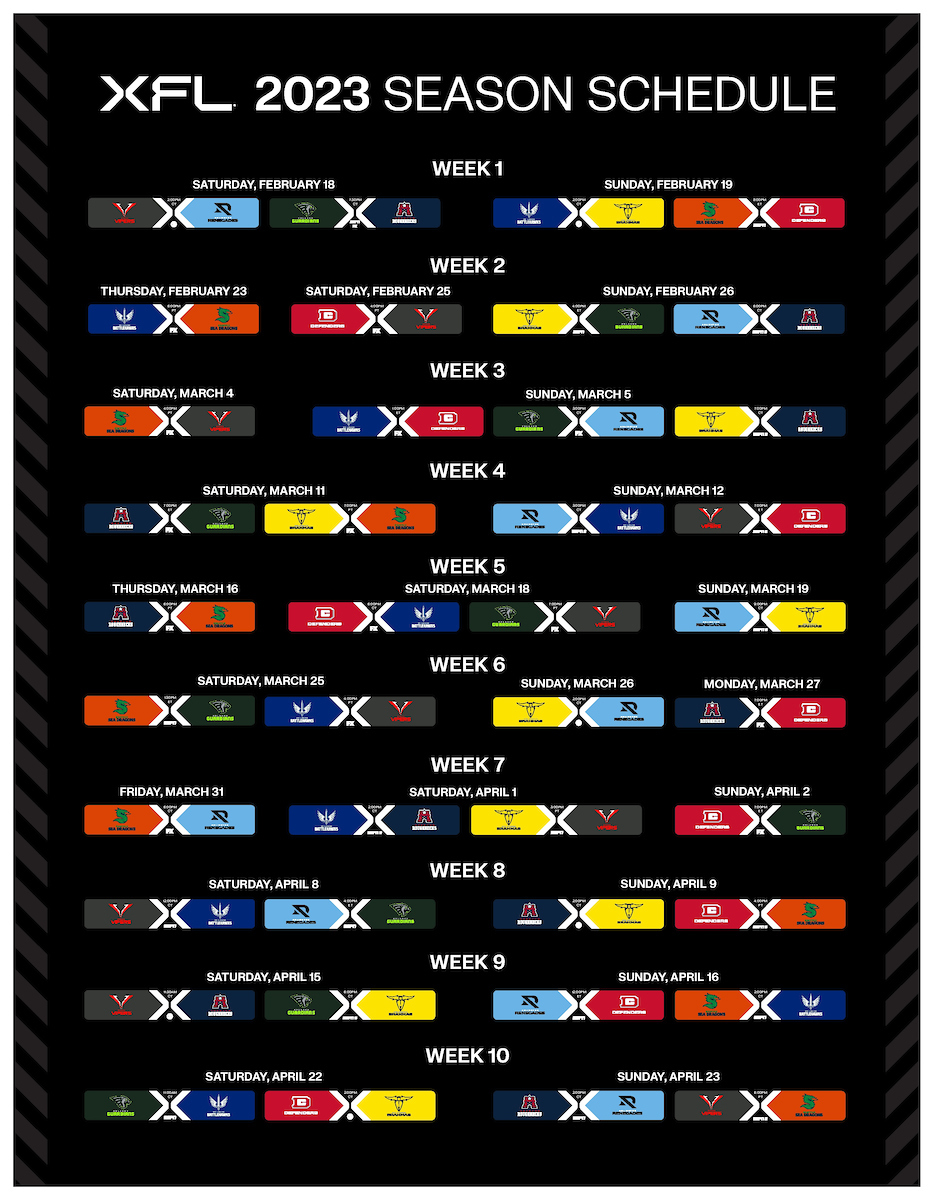 XFLNewsHub on Twitter "Full XFL Schedule .. Games on some Thursday