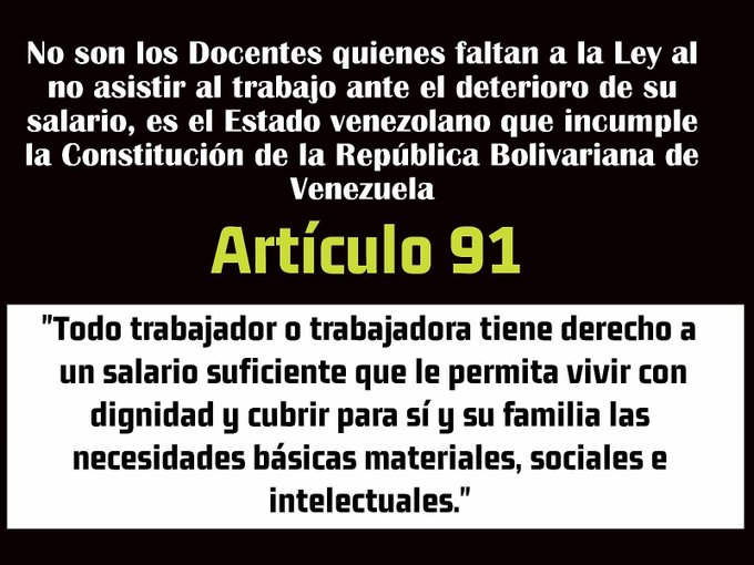 grisisanch's tweet photo. No somos los Docentes, Obreros y Administrativos quienes faltaremos a la Ley al protestar el próximo #9Ene.

Es el Estado venezolano el que incumple el #Art91CRBV al permitir el deterioro del salario y desproteger a los trabajadores de sus conquistas y beneficios laborales. https://t.co/imTGs5v2nI