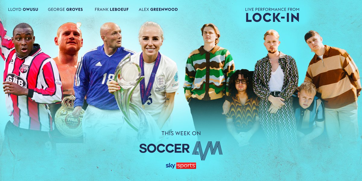 SoccerAM's tweet photo. 🚨🤑 The FIRST Soccer AM of 2023 🤑🚨

⚽ | Frank Leboeuf
⚽ | @LloydOwusu 
🥊 | @StGeorgeGroves 
🎤 | @Lockin_Band 
 
PLUS! @TubesSoccerAM meets @AlexGreenwood 🦁

Join @fennerstweets &amp; @jimmybullard at 10:30am on Sky Sports PL, SS Football and Sky Showcase 📺 https://t.co/iXFVd5JYA7