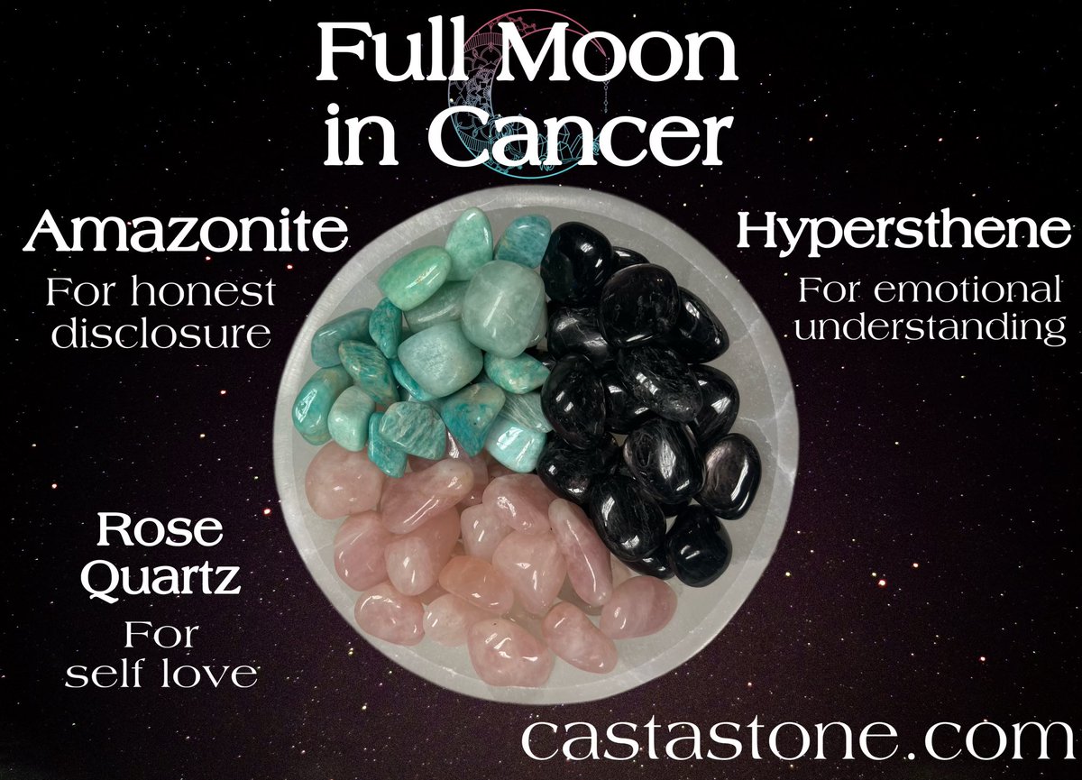 It’s almost the first Full Moon of the New Year!
🖤 Hypersthene for Self-Knowledge and Emotional understanding
🌹Rose Quartz for Self Love and Unconditional Love
💬 Amazonite for Honest Discourse

Stop in today or shop online!
Castastone.com!
#FullMoon #crystal #selflove