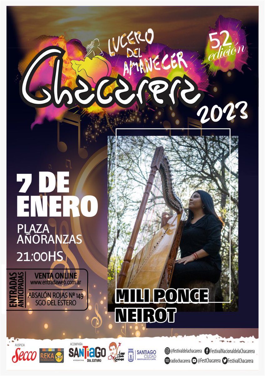 🎶 Vení a disfrutar de una noche de baile, amigos y una gran grilla de artistas

✅ #MiliPonceNeirot estará presente en nuestro escenario

🗓️ 7 de enero en Plaza Añoranzas a las 21:30hs

🎫 entradas en: Absalon Rojas 149 o en entradaweb.com.ar