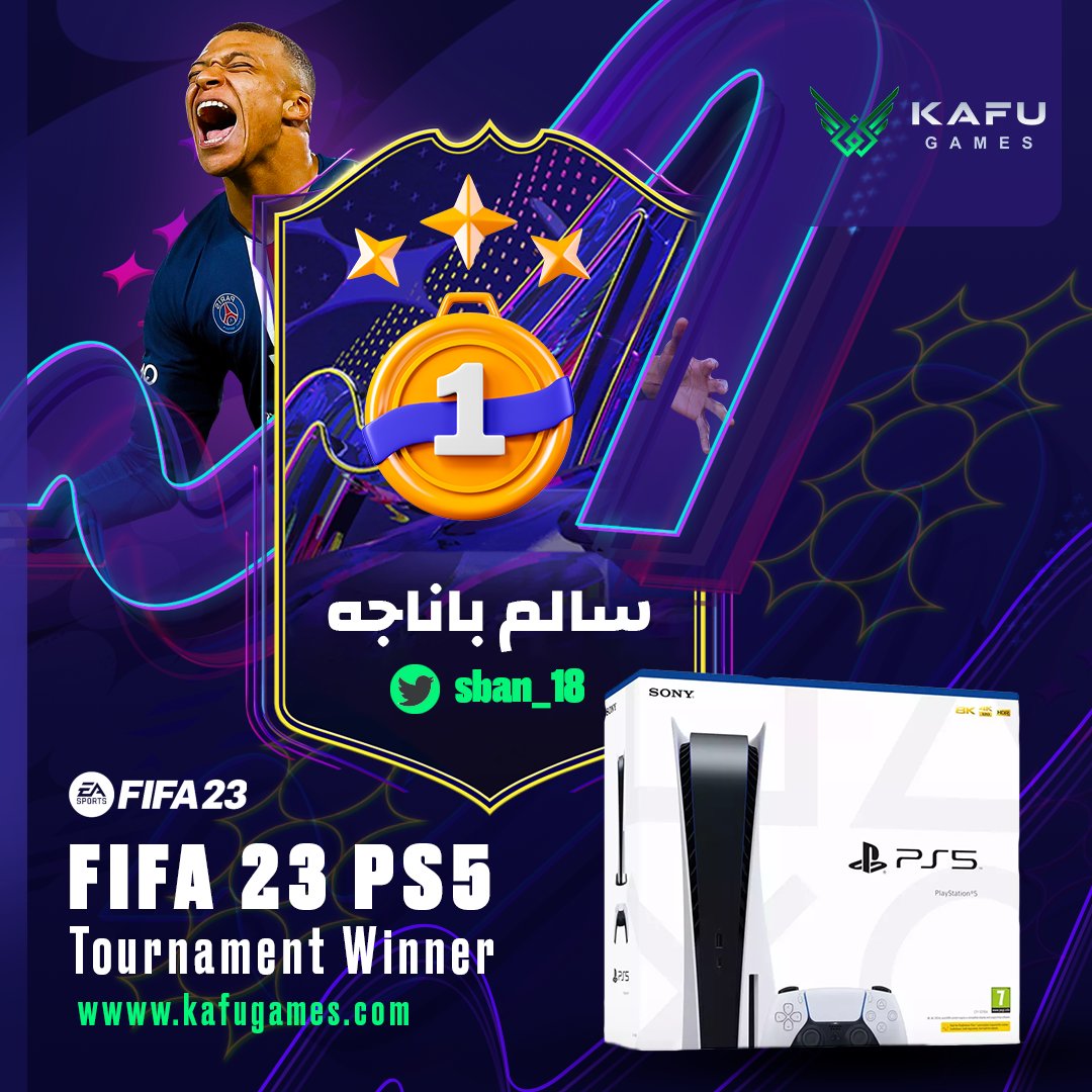 We are thrilled to announce the winner of the #FIFA23  #PS5 Tournament <a href="/sban_18/">Salem</a>  Congratulations to:  [Salim Banagah🌟] for an incredible performance and for taking home a #PlayStation5 
Thank you to all of the players and fans who made this tournament such a success.
#Esports