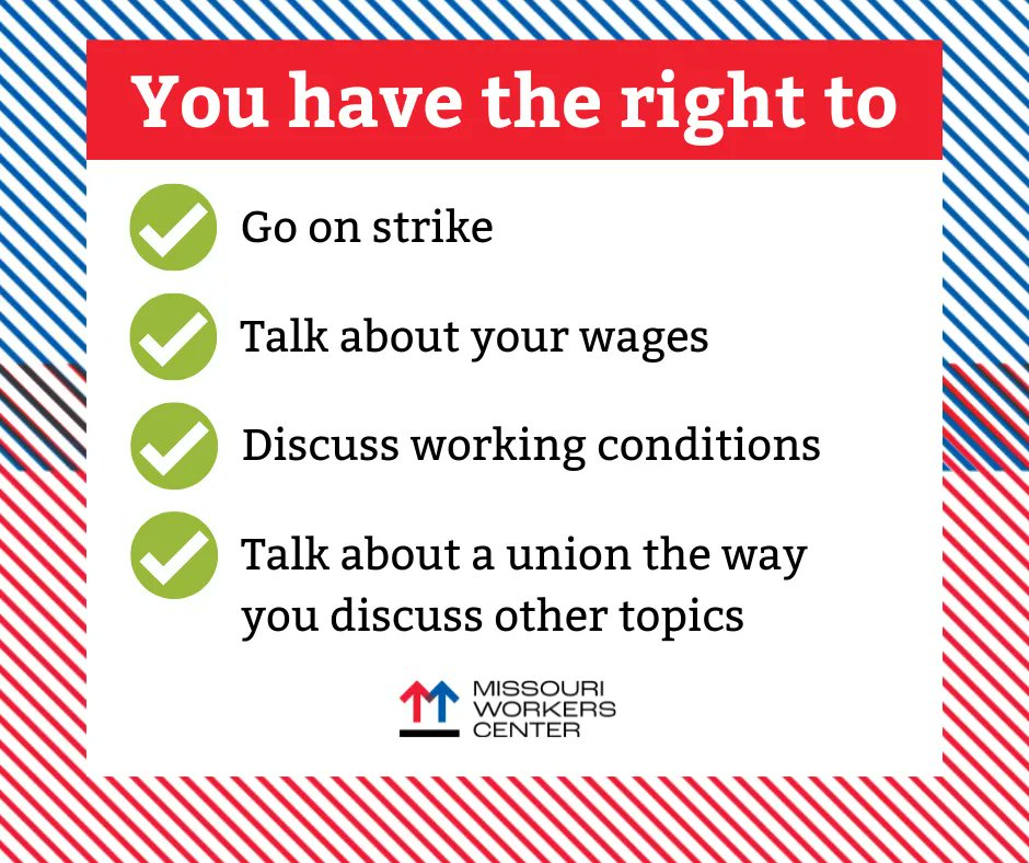 moworkerscenter's tweet photo. Start the new year knowing your rights!
You have the right to:
✅ Go on strike
✅ Talk about your wages
✅ Discuss working conditions
✅ Talk about a union like you talk about other topics
#MoWorkers #KnowYourRights #FightFor15 #AthenaForAll #2023 https://t.co/Q0gdQbBYBt