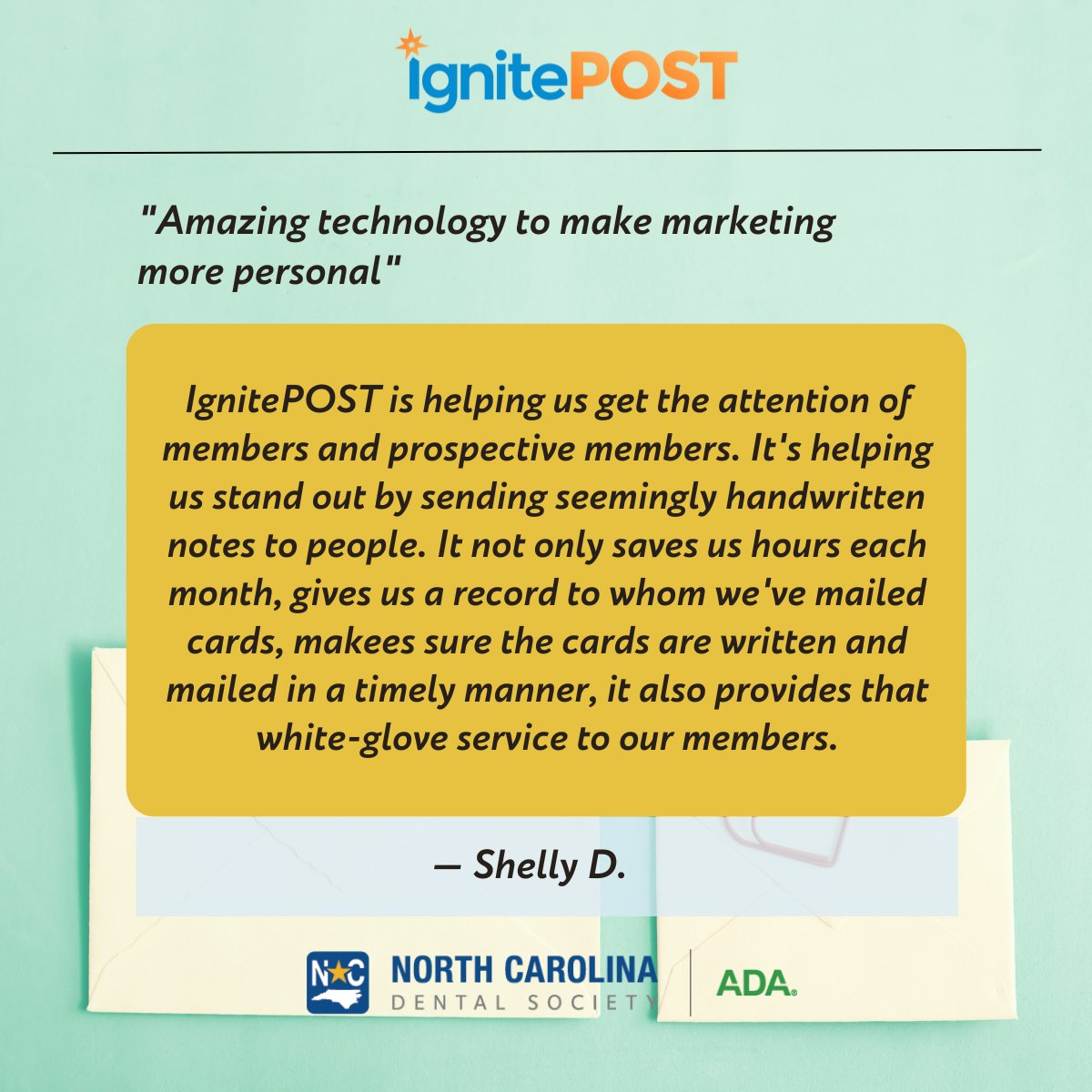 Another amazing G2 Review from one of our customers!
We are glad that IgnitePOST helps you get the attention you deserve!

Thank You, Shelly! North Carolina Dental Society.🔥

#customer #prospectclients #handwritten #handwrittenstandout #personal