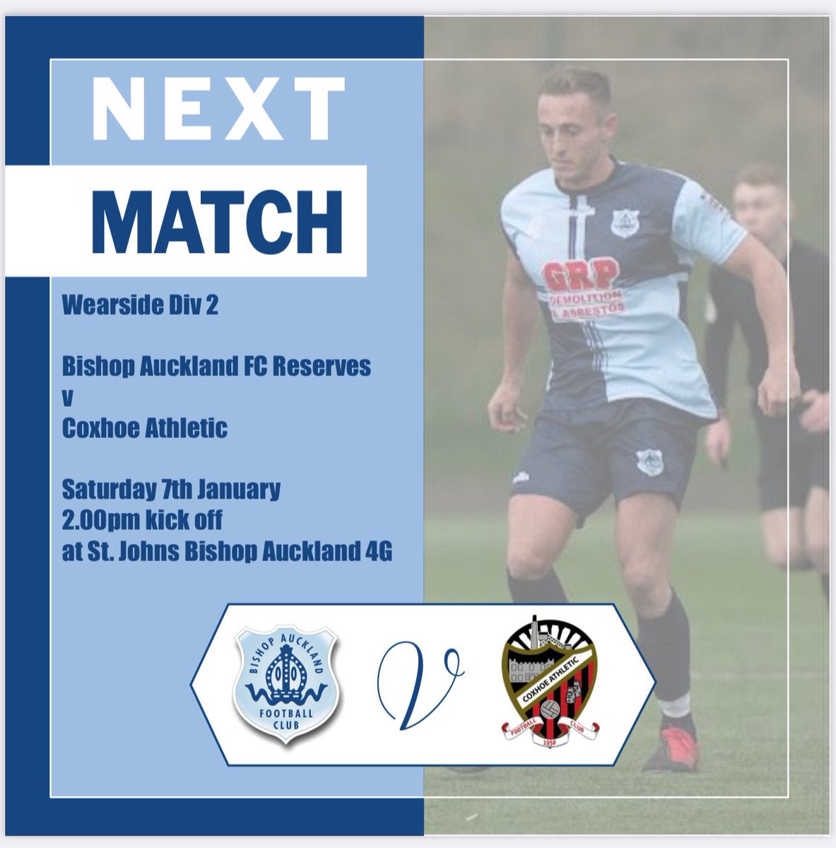 Westreserves's tweet image. First game of 2023 
we welcome Coxhoe Athletic to St John’s school 4G this Saturday 2pm kick off 
Come and show the lads your support #twoblues