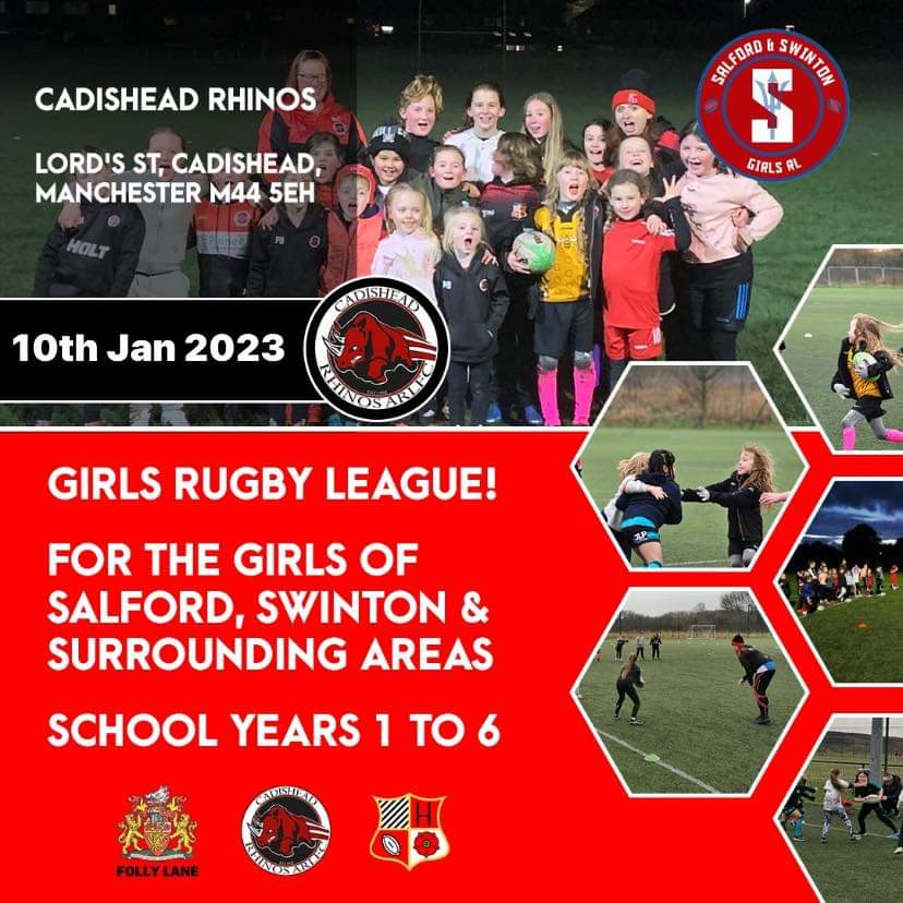 ****ALERT - GUESS WHOS BACK, GIRLS RUGBY IS BACK AGAIN NEXT TUESDAY AT Cadishead Rhinos A.R.L.F.C - PLEASE SHARE FAR AND WIDE AND LETS GET AS MANY GIRLS ENJOYING THE GREATEST GAME OF ALL IN 2023 Langworthy Reds ARLFC Folly Lane ARLFC****