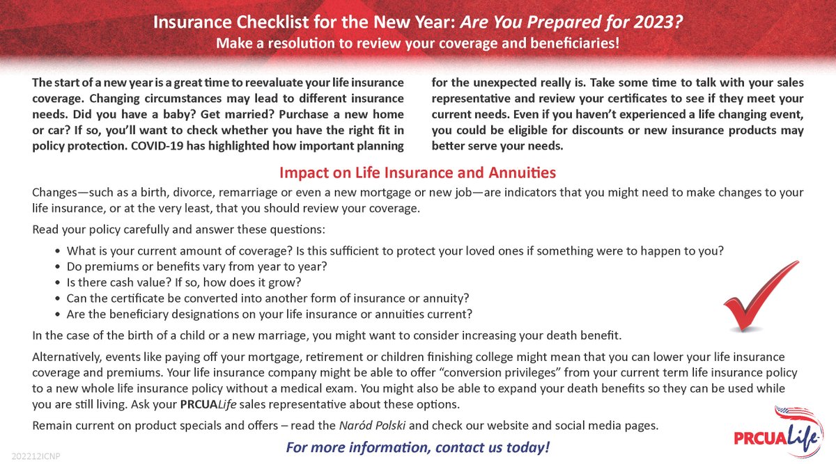 PRCUA's tweet image. The start of a new year is a great time to reevaluate your life insurance coverage. Are you ready for 2023?
#newyearsresolutions #lifeinsurancecoverage