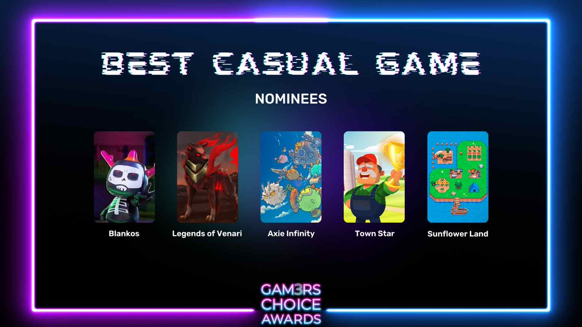 GamingDailyx's tweet photo. BEST CASUAL GAME

NOMINEES
🔷 @PlayBlankos 
🔷 @LegendsOfVenari 
🔷 @AxieInfinity 
🔷 @TownStarGame 
🔷 @0xSunflowerLand https://t.co/zl4KJZ7vhn