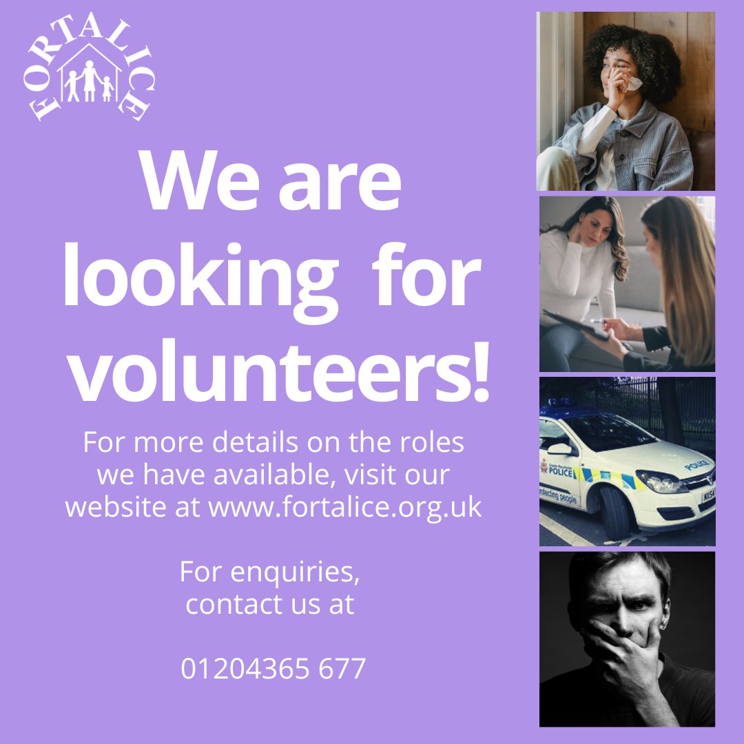 FortaliceBolton's tweet photo. ✨Volunteer Opportunities✨
Would you like an opportunity to volunteer with Fortalice working directly with victims of domestic abuse, in partnership with organisations including the police. 👮‍♀️
Please contact us on info@fortalice.co.uk or 01204 365 677
#Volunteer #FortaliceBolton https://t.co/PXshNMFKRE