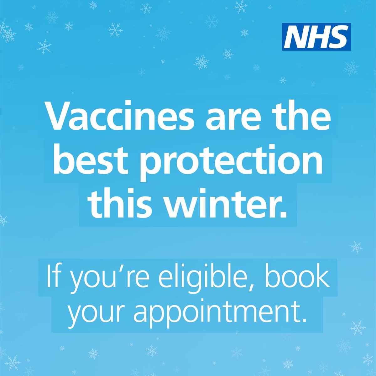 Vaccines are the best protection this winter. Find out if you're eligible for your free COVID-19 booster and flu vaccines and book your appointment.

➡ nhs.uk/wintervaccinat…