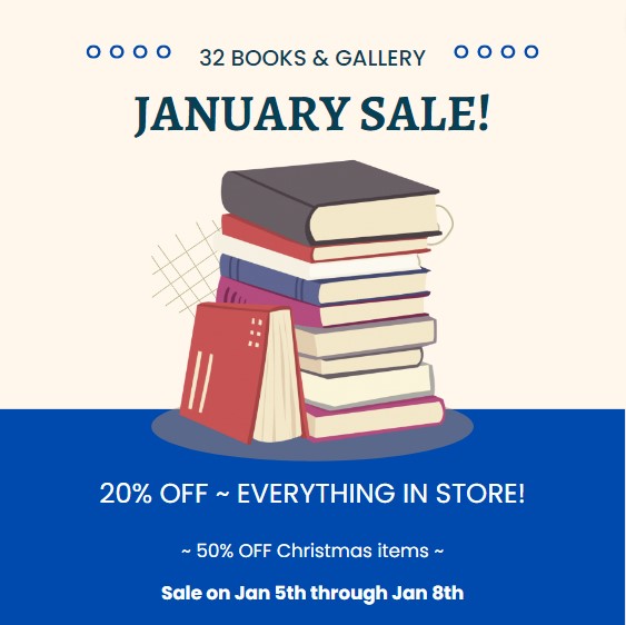 32BooksGallery's tweet photo. January Sale at 32 Books &amp; Gallery! 📚 - https://t.co/kaAmeYm8h5 https://t.co/8UTOtF4Vsx