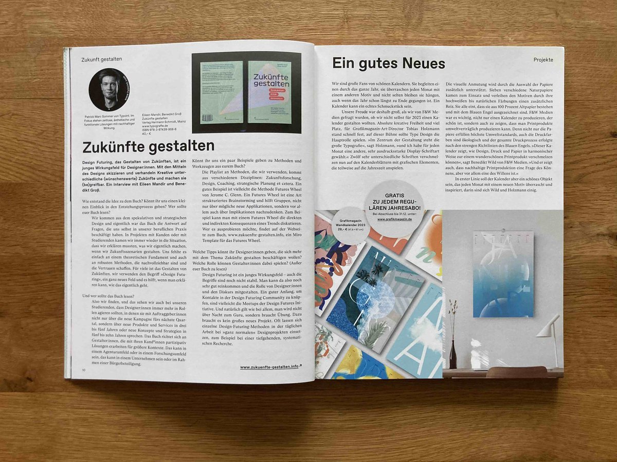 design_futuring's tweet photo. Design Futuring ist ein junges Wirkungsfeld für Designer*innen. Welche Rolle können Gestalter*innen dabei spielen? Darüber sprachen @bndktgrs und @eileenmandir mit @patrickmsommer für seine Kolumne "Zukunft gestalten" im Grafikmagazin. https://t.co/qX2xaJGx7a