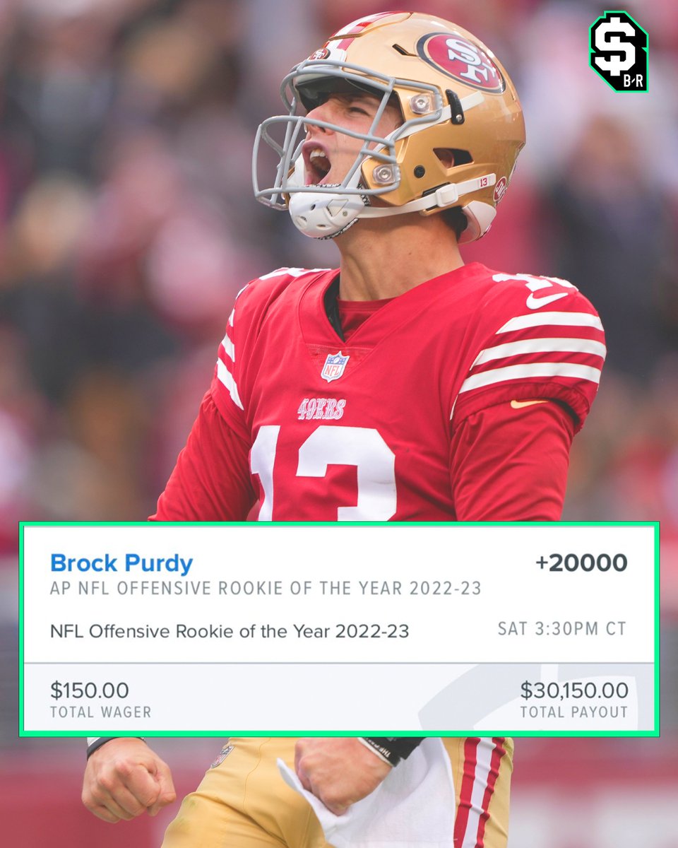 This Brock Purdy to win OROY bet has a shot 👀

Purdy (+400) is still sitting behind Kenneth Walker III (-130) and Garrett Wilson (+200)... Think this cashes? 💬

(via <a href="/Slimbrady1NGMI/">Brady Arenson</a>/<a href="/FDSportsbook/">FanDuel Sportsbook</a>)