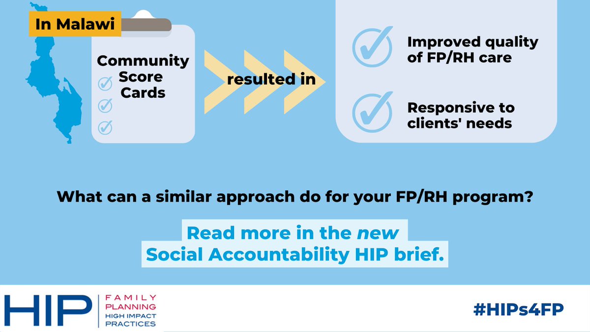 RT @FP2030Global: In Malawi, the use of Community Score Cards resulted in improved quality of care responsive to clients’ needs. Read about this and other #SocialAccountability programs in the new #HIPs4FP brief: fphighimpactpractices.org/briefs/social-…