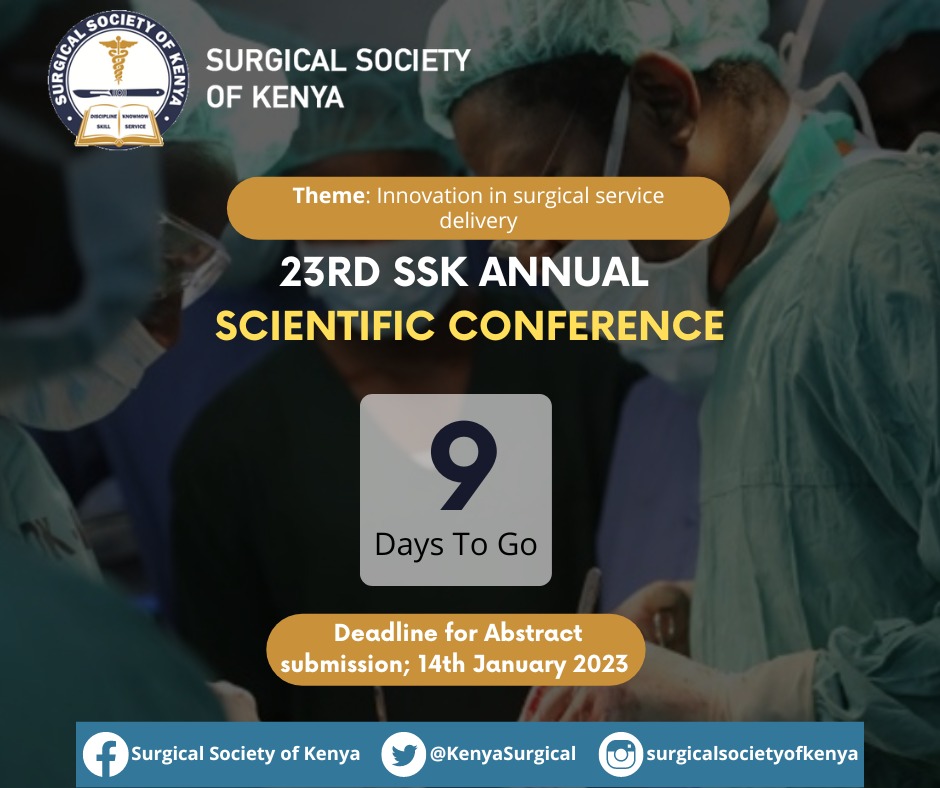 KenyaSurgical's tweet photo. Submit your abstract for the 23rd SSK Annual Scientific Conference today! Follow the link below:
https://t.co/Titio9bMM0 #SSKConf2023 #Call4abstracts https://t.co/eeYgbNEbJz