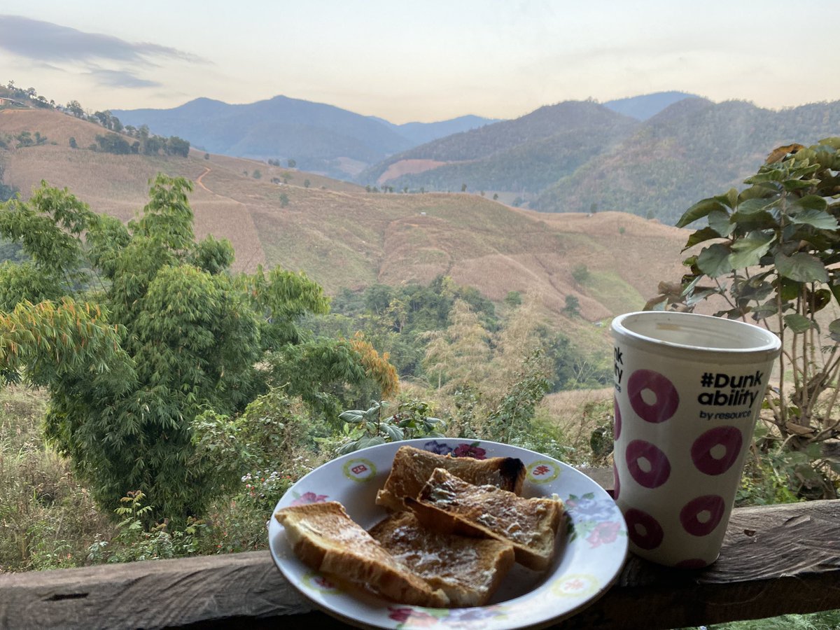 lcfleming's tweet photo. The volunteer team’s need for drinking cups in the remote hills of northern Thailand was greater than mine, so the @CommsHero @ResourcePrint #dunkability mug has relocated permanently. It served me well every morning but I do wonder how well #Pocky’s will dunk☕️ https://t.co/ZeGB8DNRTt