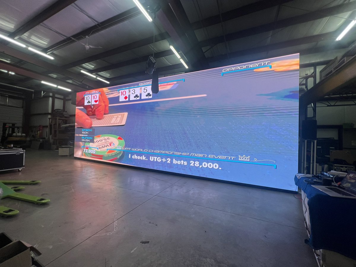 Travisonair's tweet photo. Testing out our New LED wall and what better video to play than a  @andrewneeme poker video! https://t.co/2dZ3Ug8N95