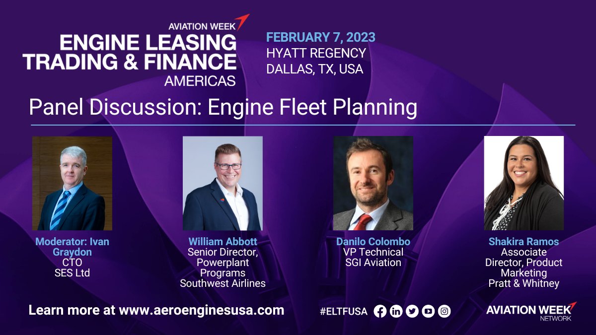AvWeekEvents's tweet image. A look into the factors behind engine fleet management. Get access to the decision-making process behind purchasing, leasing and lease type.

Register today &amp;gt;&amp;gt; aeroenginesusa.com/en/Register.ht…
#ELTFUSA #EngineLeasing #AviationWeek #Engines @SGIAviation @prattandwhitney