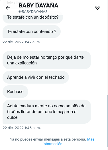AngelDemoledor2's tweet photo. @ScortsReportes Aqui con una nueva, esta @BABYDAYANA8 pseudo scort, le pedí informes, me dijo que no me daría servicio, me bloqueo y manda mensajes de que soy un inmaduro, y se que es una estafa, porque he denunciado a cuentas con pruebas, y supongo vio mi cuenta y la reconoció. https://t.co/ghgTLVd1yv