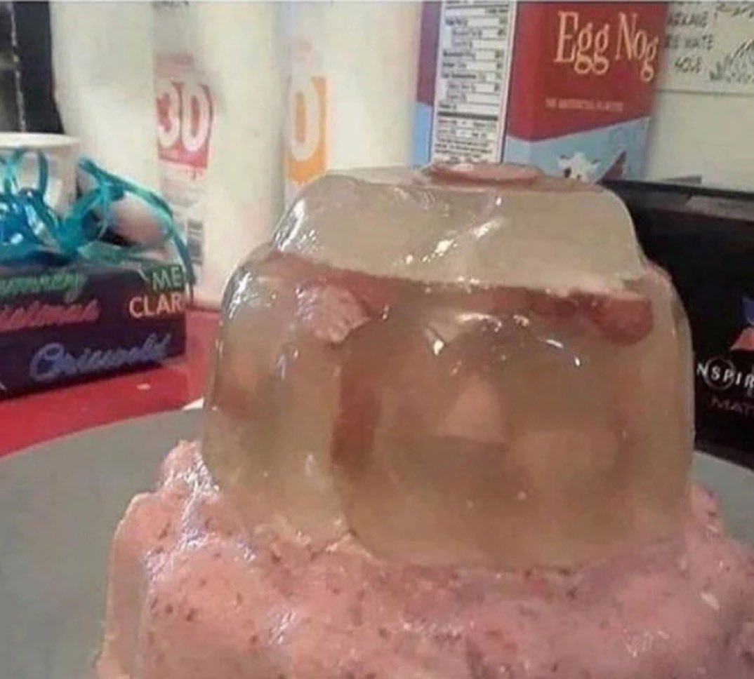MR_bob_man's tweet photo. @GordonRamsay top layer: hot dog water jello

middle layer: hot dog water jello with chunks of hotdog suspended in it

bottom layer: hot dog jello                           Enjoy https://t.co/yNqIeqZSCN
