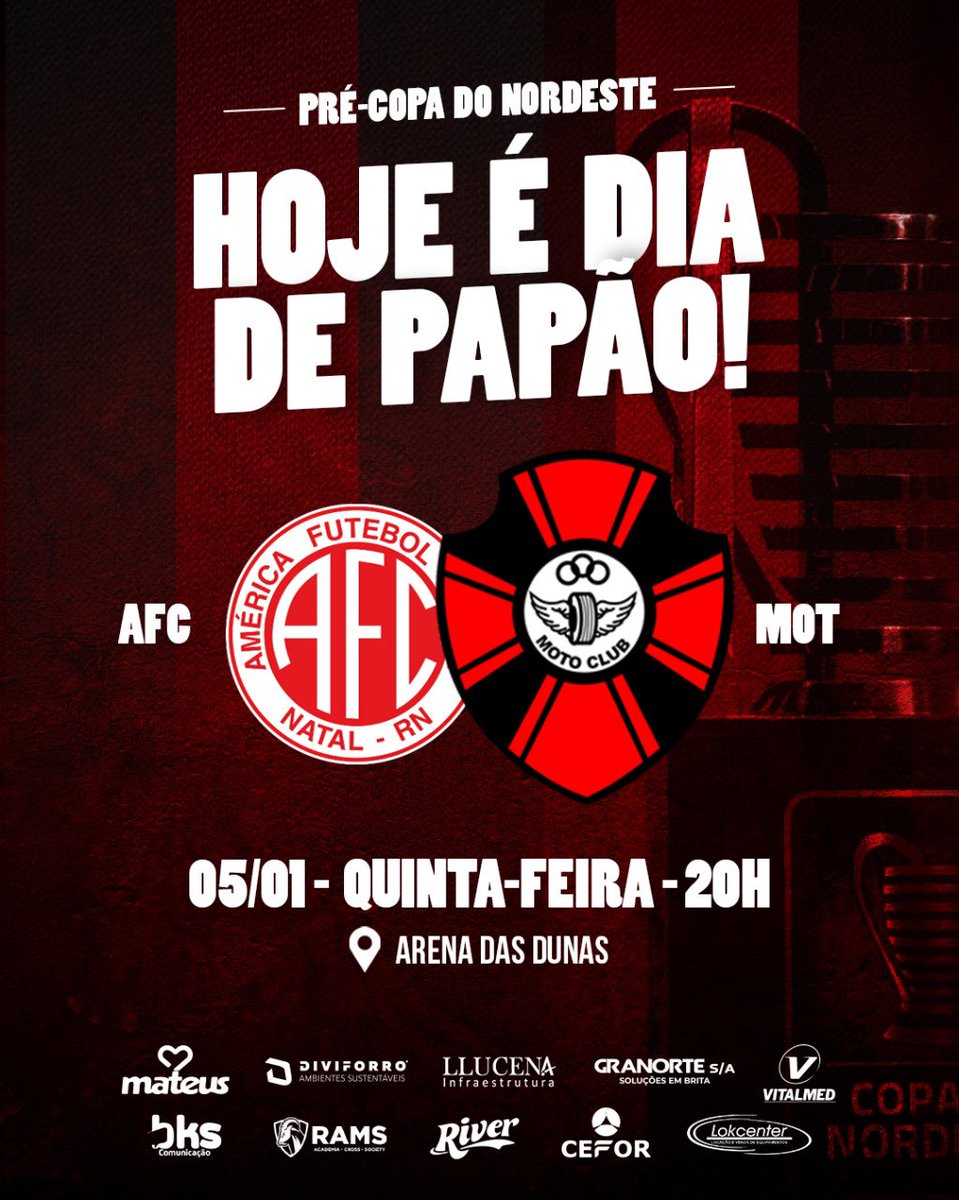 motocluboficial's tweet photo. HOJE É DIA DE PAPÃO! Hoje, a partir das 20h, o Papão entra em campo na Arena das Dunas, em Natal, para enfrentar o América, pela pré-Copa do Nordeste! Vamos torcer juntos por essa vitória! Bora, Papão! ⚫️🔴👊🏼 https://t.co/LhXX0oMK5Y