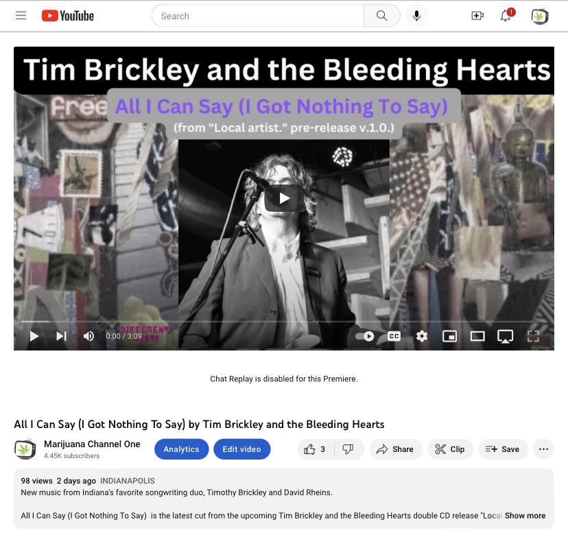 All I Can Say (I Got Nothing To Say) by Tim Brickley and the Bleeding He... youtu.be/7oLn33XV9c4 via <a href="/YouTube/">YouTube</a> <a href="/MJChannelOne/">MarijuanaChannelOne</a>