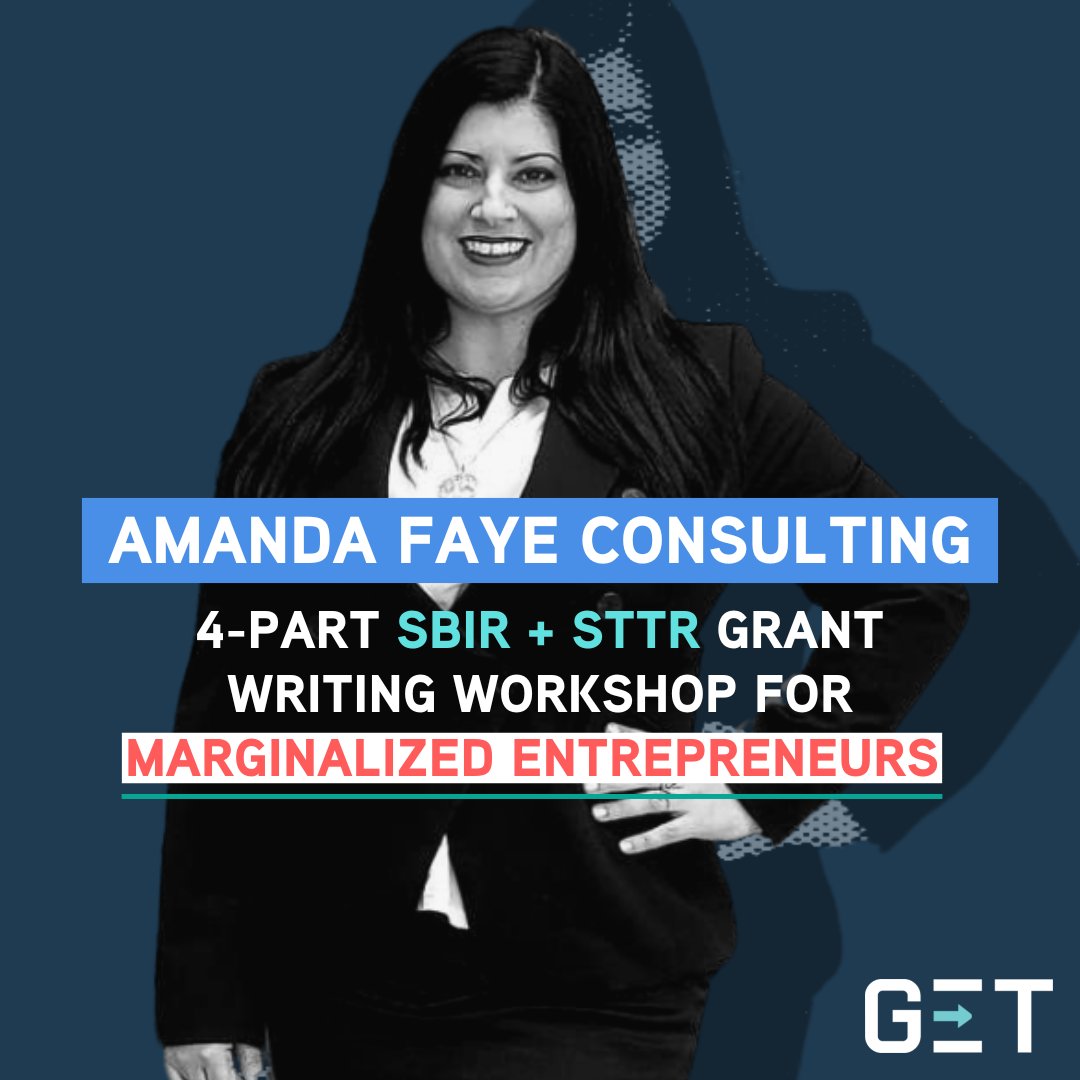 GETCities's tweet photo. We’re excited to partner with @amandafayecnsltto deliver a 4-part SBIR + STTR grant writing workshop for marginalized entrepreneurs! Register here: https://t.co/r2dE6hT1pt

#genderequalityintech #genderequality #inclusivetech https://t.co/v5X1krnOim