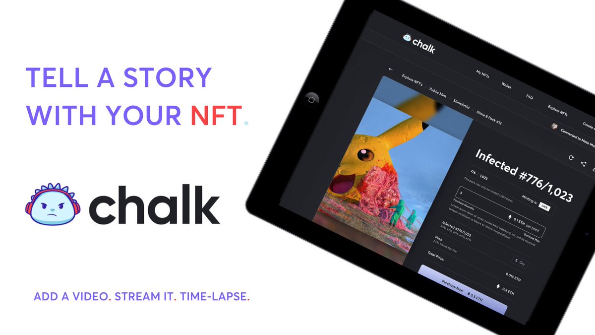 zus_network's tweet photo. Introducing #Chalk, revolutionizing the #NFT space. Safeguard your NFTs with permanent storage, and enhance the value of any NFT with images, videos, explainers, and time-lapses. Enjoy limitless creativity. To learn more, watch last week’s AMA https://t.co/HImHW0e1Xu #BuildonZÜS https://t.co/pNPUFa0GGY