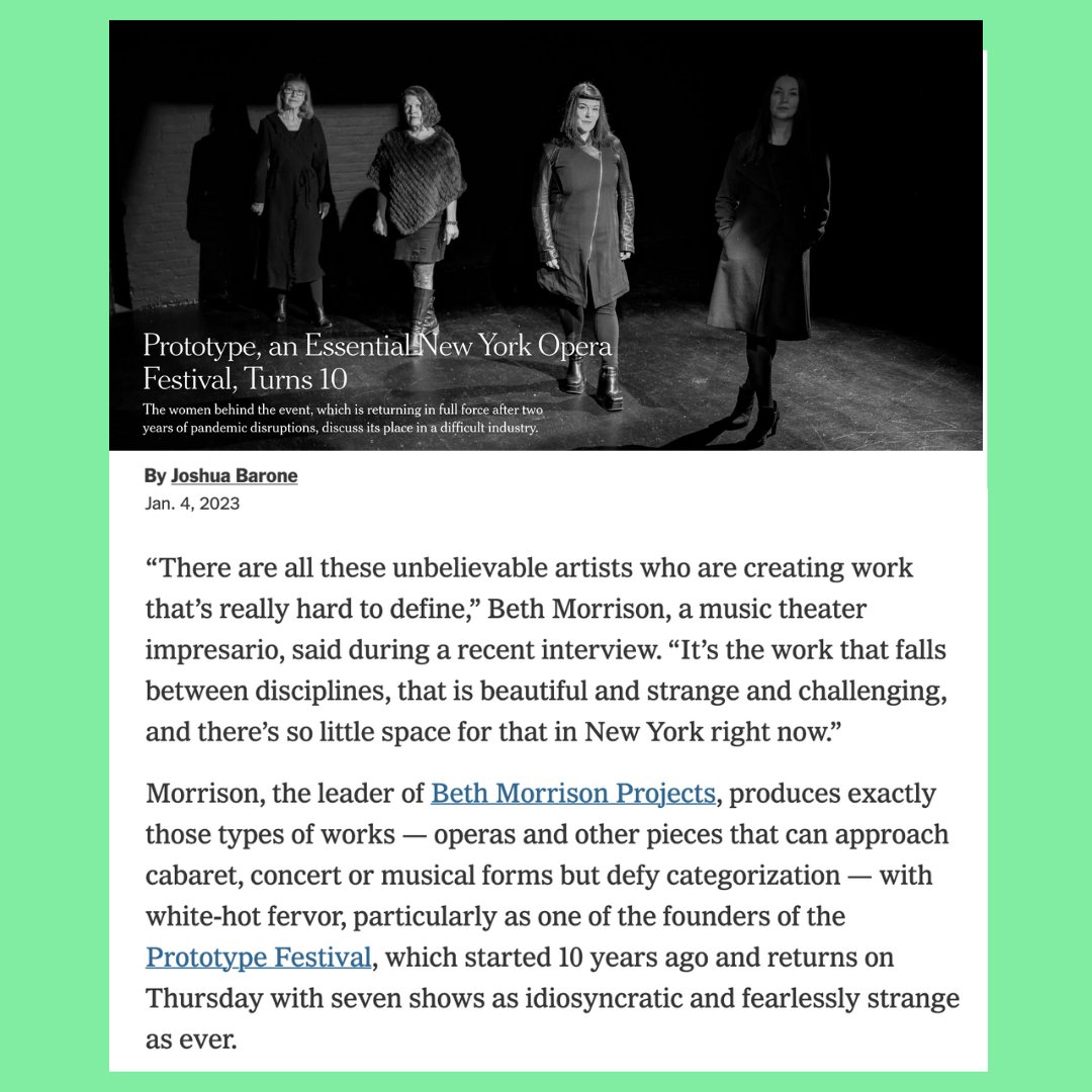 PROTOTYPEfest's tweet photo. Check out our feature in @nytimes ✨ Swipe through to read the interview with the leading women behind Prototype!

Click the link in our bio for more info on the pieces! #newyorkcity #nyc #offbroadway #offoffbroadway #theatre #liveperformance #opera #singing #dance #meetopera https://t.co/UbV2t6p5Bo