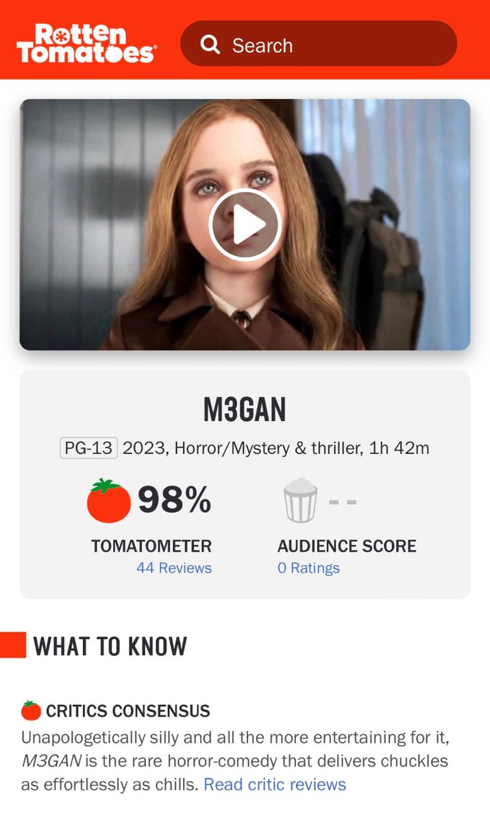 overgyx's tweet photo. ¡Gyxers! El más reciente filme por parte del estudio #Bloomhouse @meetM3GAN debuta con 98% en la plataforma de #RottenTomatoes 💥🎥😱

Parece que el proyecto co-escrito por el director #JamesWan será una de las sorpresas del año. https://t.co/kVT6PqgC4a