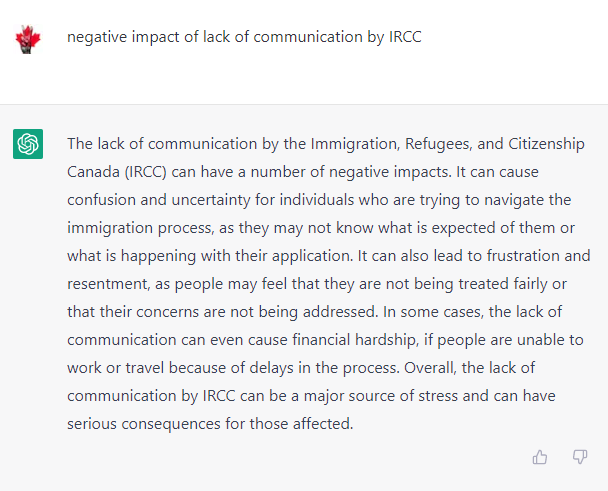 AskKubeir's tweet photo. Even #AI can sense the negative impact of this lack of communication from IRCC 🤷‍♂️🤷‍♂️
#ChatGPT #IRCC #ExpressEntryDraws https://t.co/65wdOjvObS