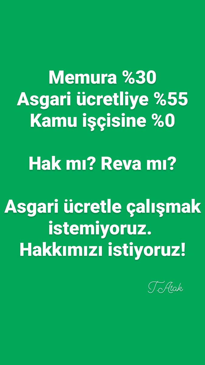 Kamu çalışanları arasında eşitsizlik yaratacak ücret politikaları istemiyoruz. 
Ek zam işçi-memur ayrımı yapılmadan tüm kamu çalışanlarına uygulansın.
#kamuiscisiekzamistiyor
<a href="/vedatbilgn/">Vedat Bilgin</a> <a href="/csgbakanligi/">T.C. Çalışma ve Sosyal Güvenlik Bakanlığı</a> <a href="/tcbestepe/">T.C. Cumhurbaşkanlığı</a>