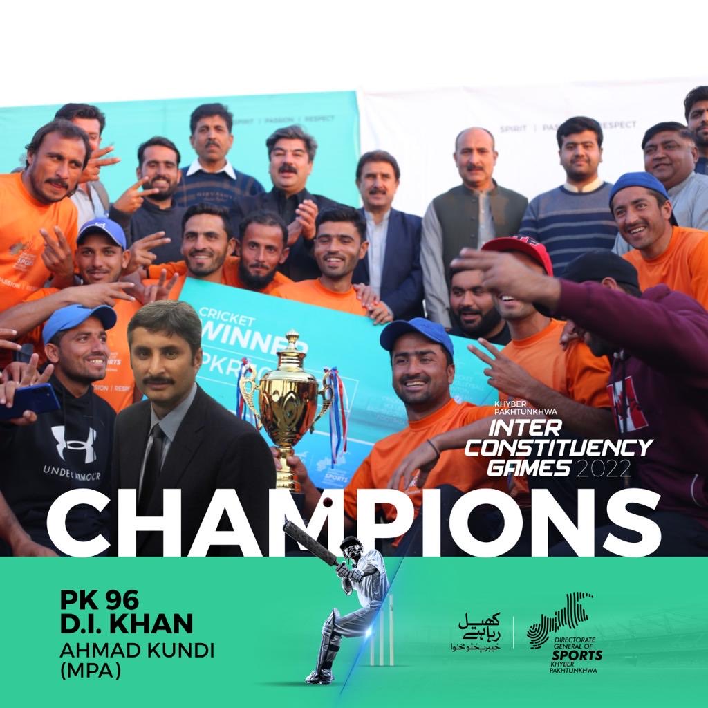 AtifKhanpti's tweet photo. #Congratulations to the #winning #teams in the #InterConstituencyGames2022. 🏆 In #cricket, #football and #volleyball all the #players showed true #determination, #skill and #spirit! Their hard work has paid off.
Here's to many more victories!
#KhelRahaHaiKP
#PlayForKP
#Sports https://t.co/z92a9feoSk