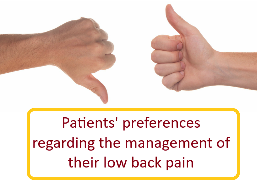 NCOR_uk's tweet photo. Open access paper on patients' preferences for the management of their low back pain. 424 people in Quebec responded to a survey: preferred one was manipulations, followed by supervised mind-body activities &amp; self-management. https://t.co/VssSvHzPPn https://t.co/l7i9vysZxb