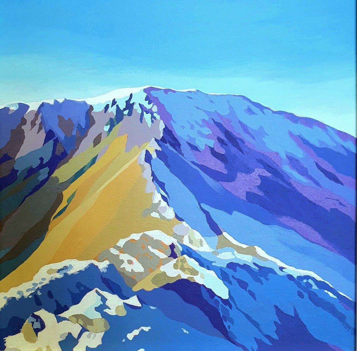 Striding Edge, Helvellyn, #LakeDistrict 
Acrylic painting (some fun painting for a break before I get back into commissions!) #lovemountains #artistsontwitter