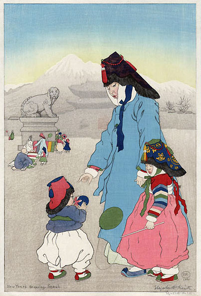 영국 여류 화가가 그린 " 조선 "
.
새해맞이 쇼핑, 서울 
.
by Elizabeth Keith 1921년