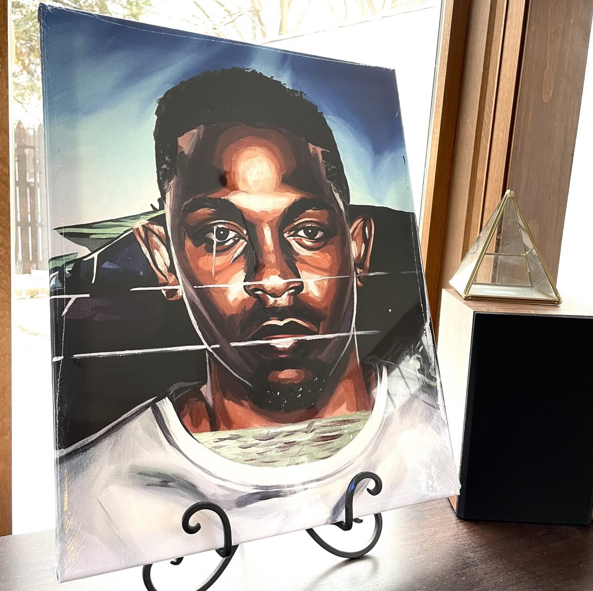 raptalksk's tweet photo. we’re giving away a ‘good kid, m.A.A.d city’ vinyl and this kendrick lamar canvas (painted by maha) to one lucky winner!

to enter:
- follow @raptalksk &amp; @Maha_Sattva on twitter 
- reply with your favorite song on gkmc
- retweet and like this tweet https://t.co/dK1OIDsn35