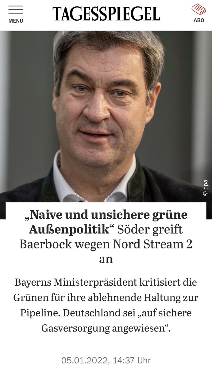 ThomasSarnowski's tweet photo. Vor genau 1 Jahr bezeichnete #Söder #Baerbock:s klare Russland-Politik als „naiv“, Deutschland brauche #NordStream2 gegen hohe Gaspreise. Völlig realitätsfern.

Wann entschuldigt sich @Markus_Soeder endlich bei den Bayer*innen für seine verfehlte Russland- &amp; Energiepolitik? https://t.co/ISJc3DGOlg